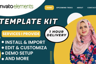 install, edit envato template kits within 1 hour only