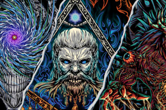 create dark art, horor, and skull illustration tshirt design