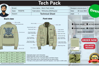 create tech pack of clothing apparel and garments streetwear technical design