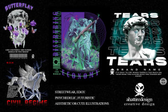 create aesthetic graphic streetwear, edgy, tshirt designs