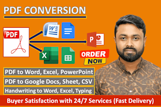 do convert PDF to word, PDF to excel, google sheets, docs, csv, handwritten task