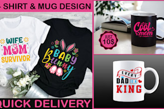 do simple, typography t shirt, mug, bag, and small graphics design