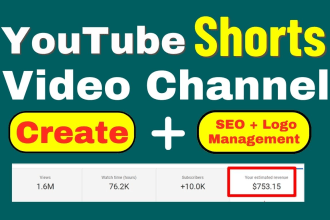 create youtube shorts video channel with 120 shorts videos, channel setup