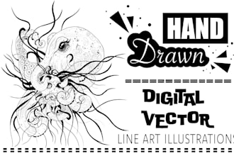 hand draw a digital line art illustration