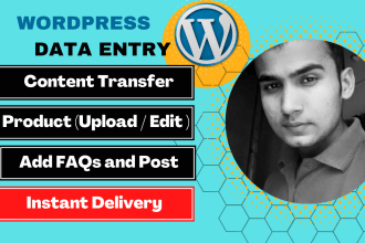 do wordpress content upload, data entry, and product listing