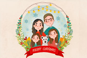 Hot Review!  draw a cute cartoon portrait single , couple or family