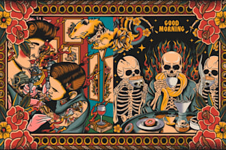 Review draw graphic t shirt with traditional tattoo design