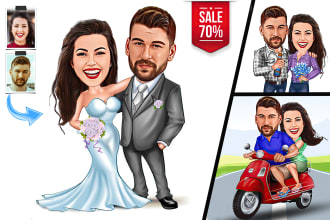 draw couple or friends cartoon caricature portrait