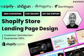 design shopify landing page using shogun, pagefly, gempages and zipify