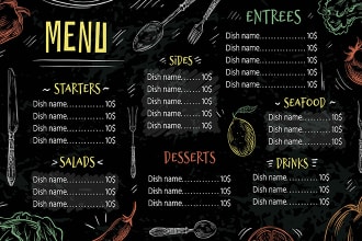 design static tv screen menu or digital menu for  restaurant