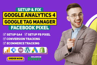 setup google analytics 4,ga4, tag manager or facebook pixel conversion API