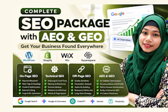 do full SEO package with GEO and aeo for wordpress, shopify, wix or squarespace
