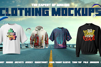 make 3d clothing mockups, realistic t shirt, hoodie, apparel