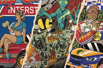 create illustration in vintage retro and pop art style