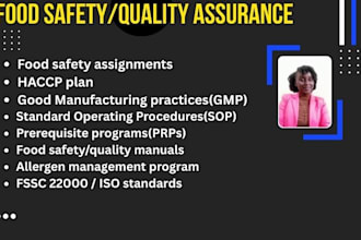 do food safety tasks, haccp plan ,gmp, sop, manuals