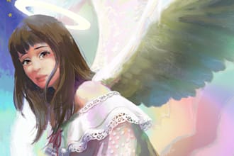 do character illustrations in a painterly manga style