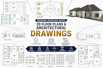 draft 2d floor plans, redraw house plans for architectural construction drawings