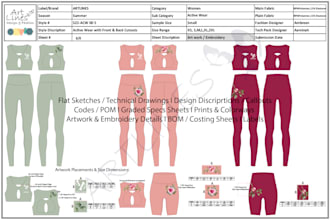 do fashion flats and tech packs of garments and accessories