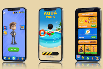 make a stunning game graphic UI, buttons for hyper casual