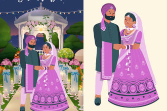 make customized wedding invitation card with couple illustration
