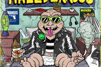 do punk,rock,trap,album art, cartoon style