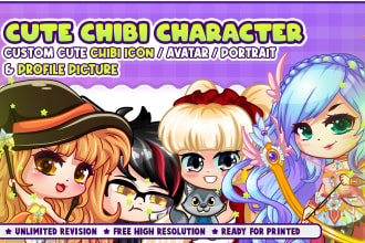 create custom cute chibi character for chibi icon, avatar, portrait or logo