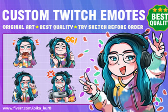 create express custom chibi cute twitch emotes, sub badges