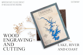 laser cutting and engraving, lake,river,coast and city map