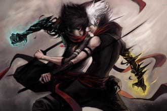 write an epic anime type fight scenes for animations