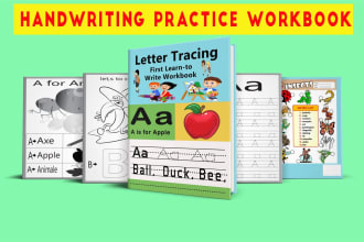 create kids workbook trace letters numbers, interior pages and cover design