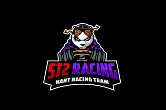 design a kart racing logo with a panda