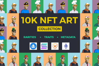 create a custom 10k nft art collection with metadata rarities and traits