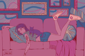draw a colorful scene illustration that conveys feelings