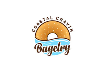 design a coastal chic and trendy bagel shop logo