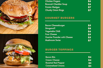 design a restaurant food menu or digital menu