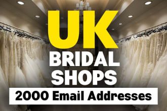 uk bridal shops email list, 2000 email addresses