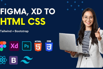 convert figma to HTML CSS xd to HTML using bootstrap or tailwind