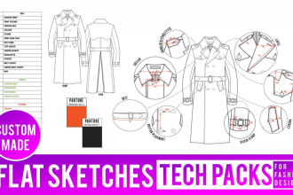 create fashion tech pack technical sketch and tech pack