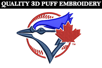 do embroidery digitizing in 3d puff into dst pes jef exp hus