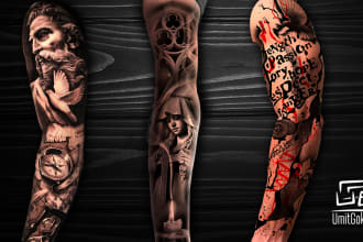 create unique custom tattoo design for you, sleeve tattoo