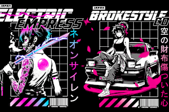 create cyberpunk or 90s retro japanese or anime streetwear style for t shirt
