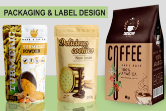 do unique pouch design, label design, food packaging, mylar bag and box design