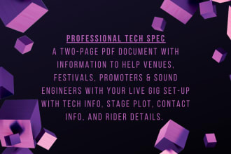 create a professional live tech spec and stage plot document