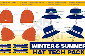 design custom beanie and bucket hat with professional fashion tech pack