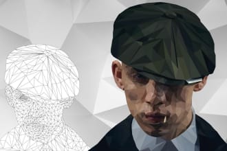 draw portraits low poly, polygonal art, high poly art, geometric line art