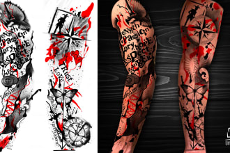 do premium trash polka design , sleeve tattoo