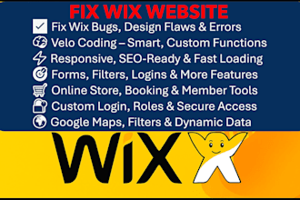 fix wix issues, errors, bugs, velo code, design redesign