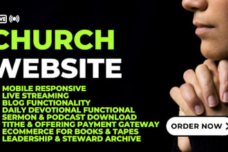 design church website, fund raiser, streaming website