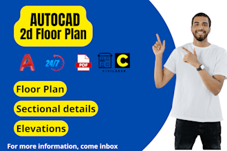 redraw floor plan, elevations and sections using autocad