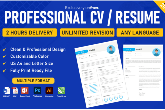 design, rewrite professional CV, resume, cover letter in 2hr